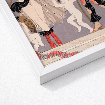 White Framed Art Print Vintage Illustration Nude Figures Georges Barbier’s, Mesmerizing Pochoir, Danse Des Fleurs