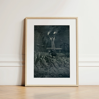 La Danse Du Sabbat - Emile Bayard Art Print / Canvas Framed Black-and-white Dramatic Darkly Illustrated Scene Figures, Horned Officiant