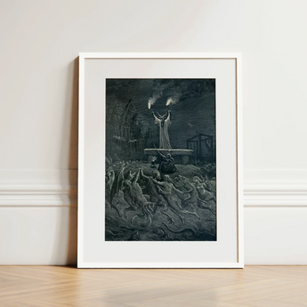 La Danse Du Sabbat - Emile Bayard Art Print / Canvas Framed Black-and-white Dramatic Darkly Illustrated Scene Figures, Horned Officiant