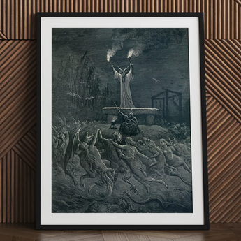 La Danse Du Sabbat - Emile Bayard Art Print / Canvas Black-framed Artwork Detailed Dark Mythological Scene Figures Torment, Horned