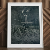 La Danse Du Sabbat - Emile Bayard Art Print / Canvas White-framed Black-and-white Detailed Dramatic Scene Figures Creatures, Horned