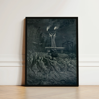 La Danse Du Sabbat - Emile Bayard Art Print / Canvas Black-framed Artwork Dark Intricate Demonic Figures Central Figure, Horned Officiant