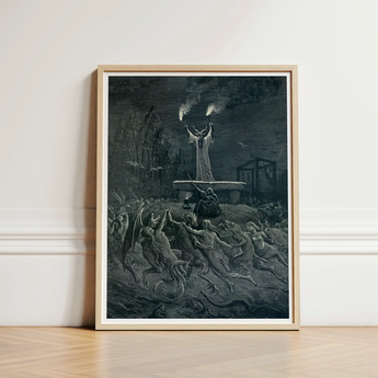 La Danse Du Sabbat - Emile Bayard Art Print / Canvas Framed Black-and-white Dramatic Scene Figures Dark Intricate Linework, Horned