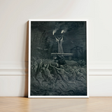 La Danse Du Sabbat - Emile Bayard Art Print / Canvas Framed Black-and-white Illustration Dark Dramatic Scene Figures Torment, Horned