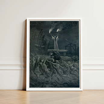 La Danse Du Sabbat - Emile Bayard Art Print / Canvas White-framed Dark Intricate Figure Wings Horns Torches, Horned Officiant Towers, Prints