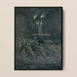 La Danse Du Sabbat - Emile Bayard Art Print / Canvas Black-framed Artwork Dark Intricate Figure Torches Chaotic Scene Danse Sabbat, Horned