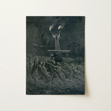 La Danse Du Sabbat - Emile Bayard Art Print / Canvas Black White Demonic Figure Horns Torches Crowd Tortured Danse Sabbat, Horned Officiant