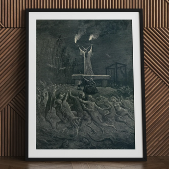 La Danse Du Sabbat - Emile Bayard Art Print / Canvas Framed Black White Print Fantastical Demonic Scene Danse Sabbat, Horned Officiant