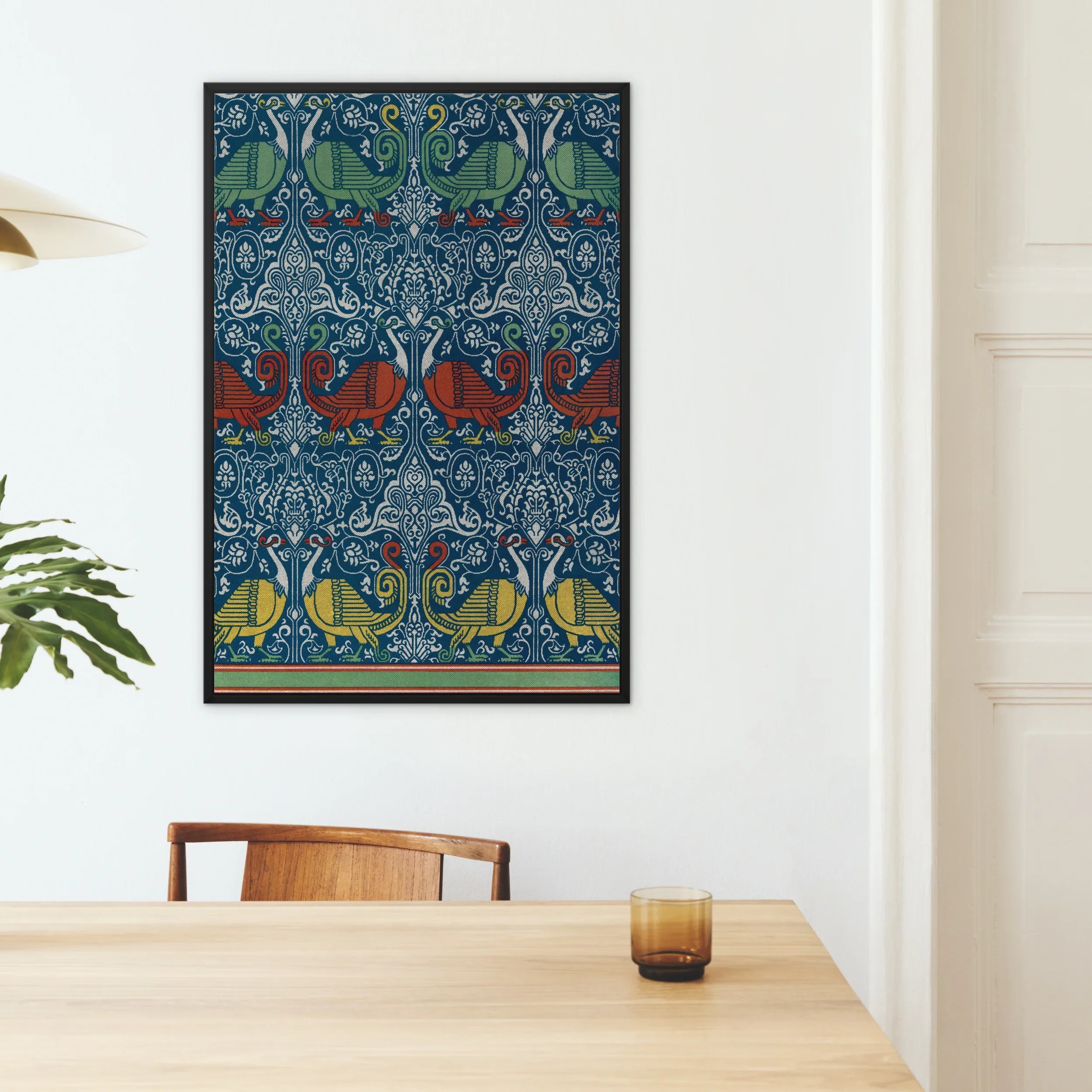La Decoration Arabe 11 - Emile Prisse D’avennes Framed Canvas, Framed Art Nouveau-style Textile Pattern Stylized Birds Green