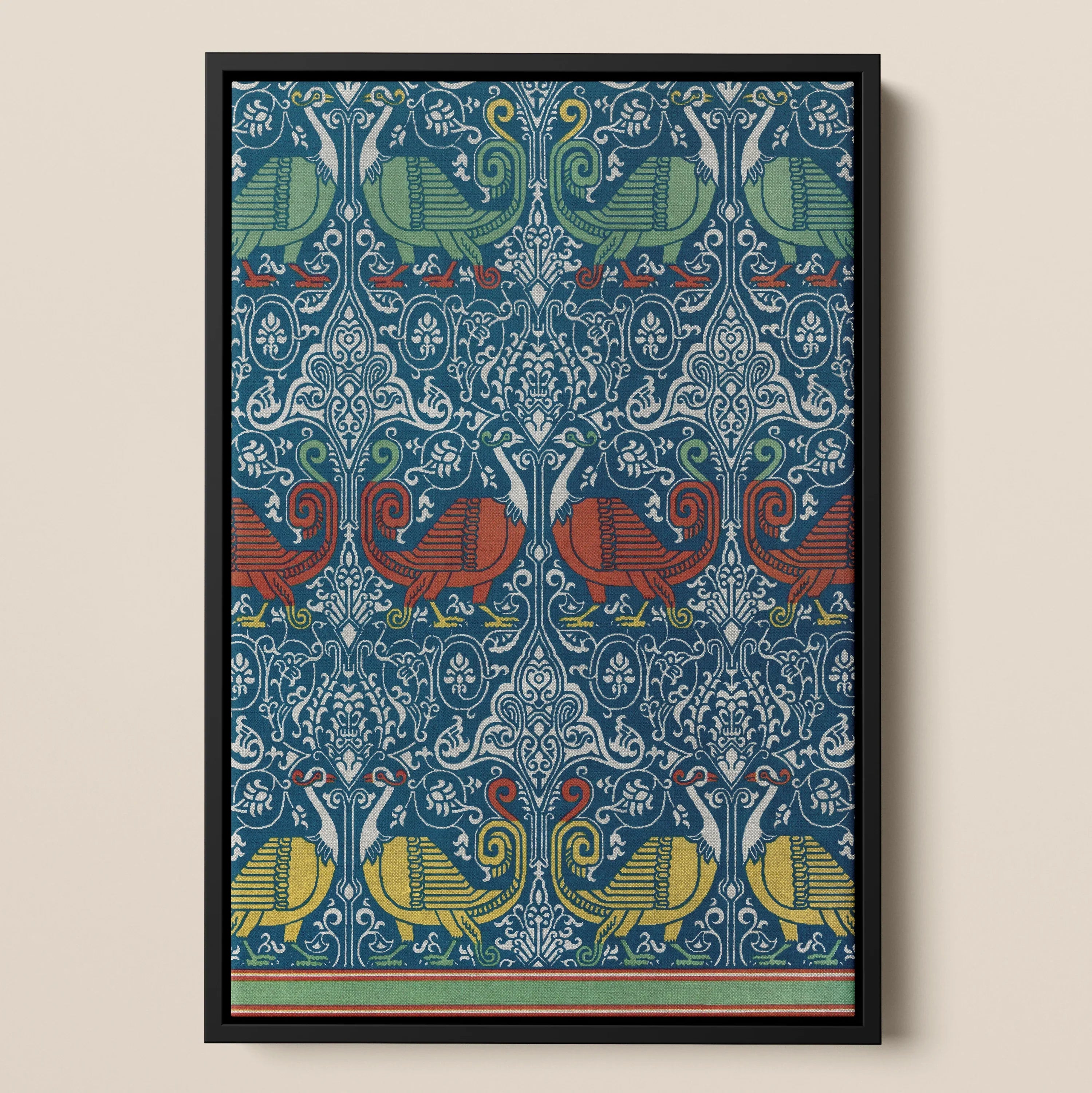 La Decoration Arabe 11 - Emile Prisse D’avennes Framed Canvas, Framed Art Print Intricate Symmetrical Pattern Stylized Birds