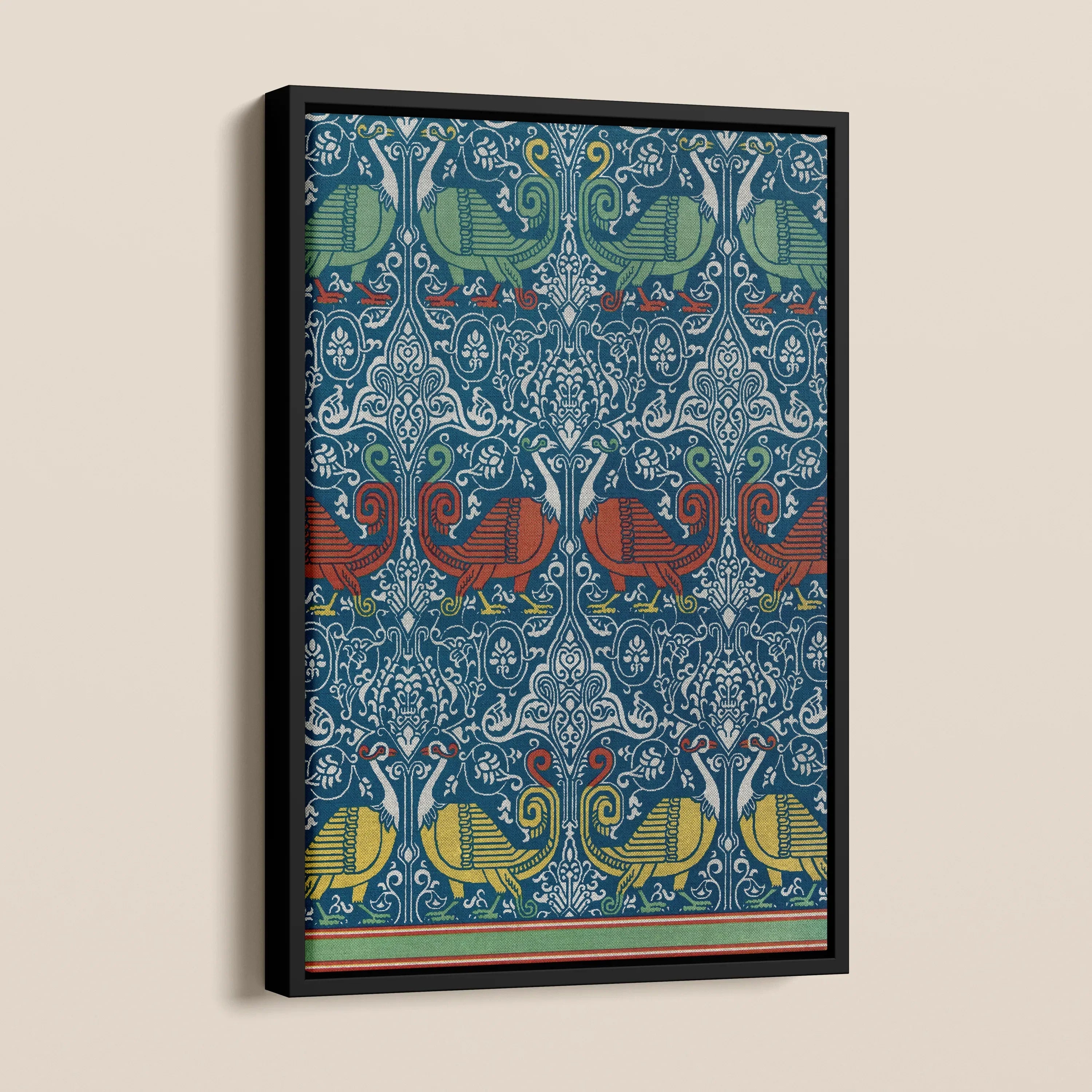 La Decoration Arabe 11 - Emile Prisse D’avennes Framed Canvas, Framed Textile Art Patterns Stylized Birds Red Yellow