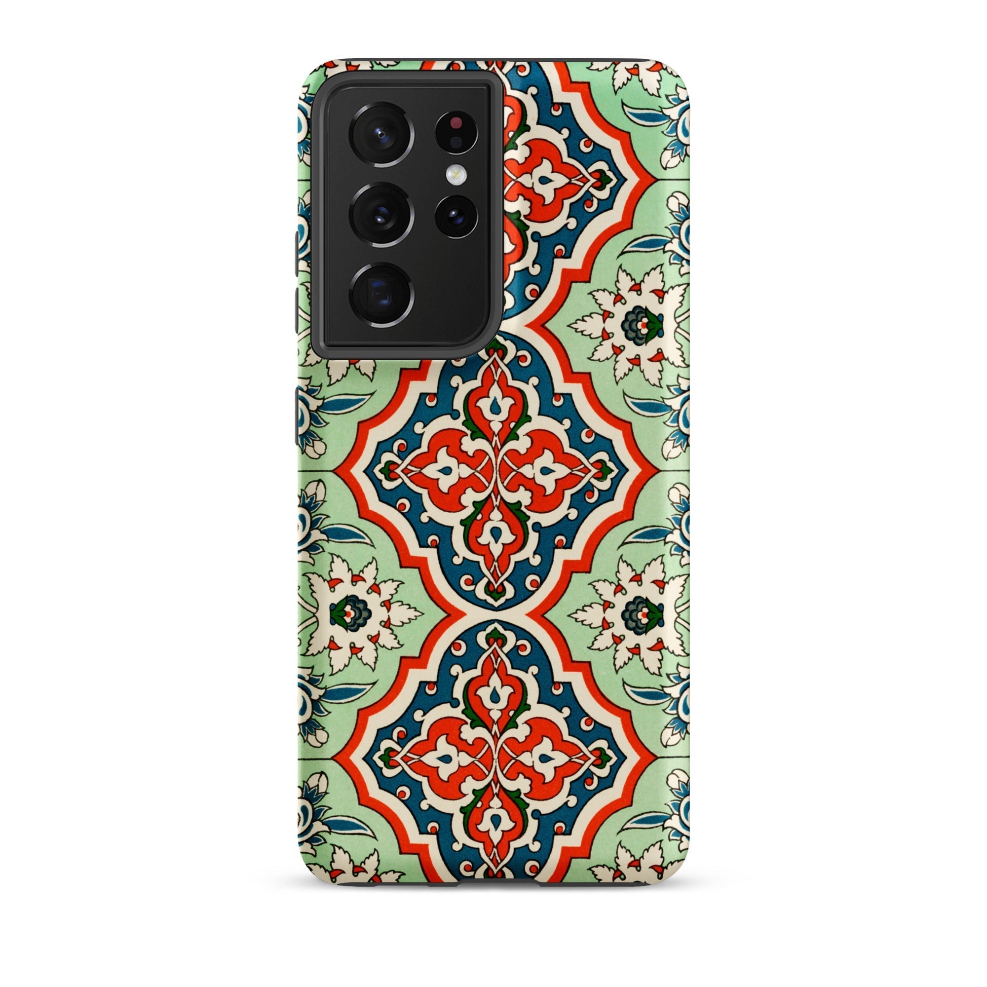 La Decoration Arabe 21 Emile Prisse D’avennes Samsung Case, Galaxy S21 Ultra / Matte, Smartphone Case Red Blue Light Green Floral Tile