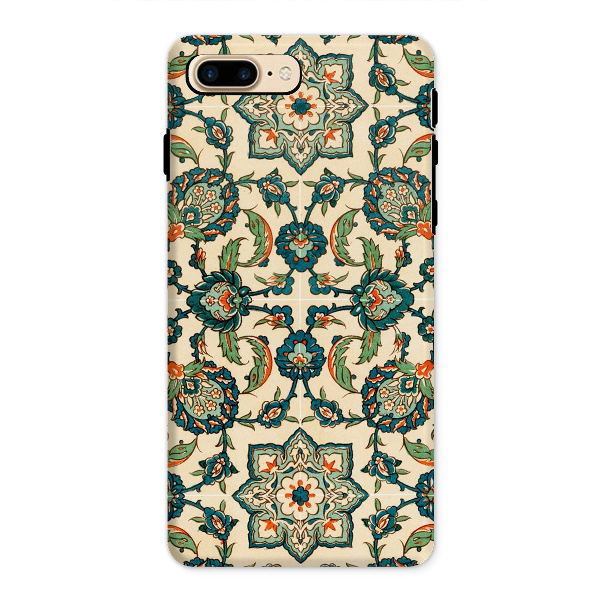 La Decoration Arabe 23 - Emile Prisse D’avennes Iphone Case, 8 Plus / Tough Phone, Ornate Floral Patterned Phone Case Teal Orange Cream