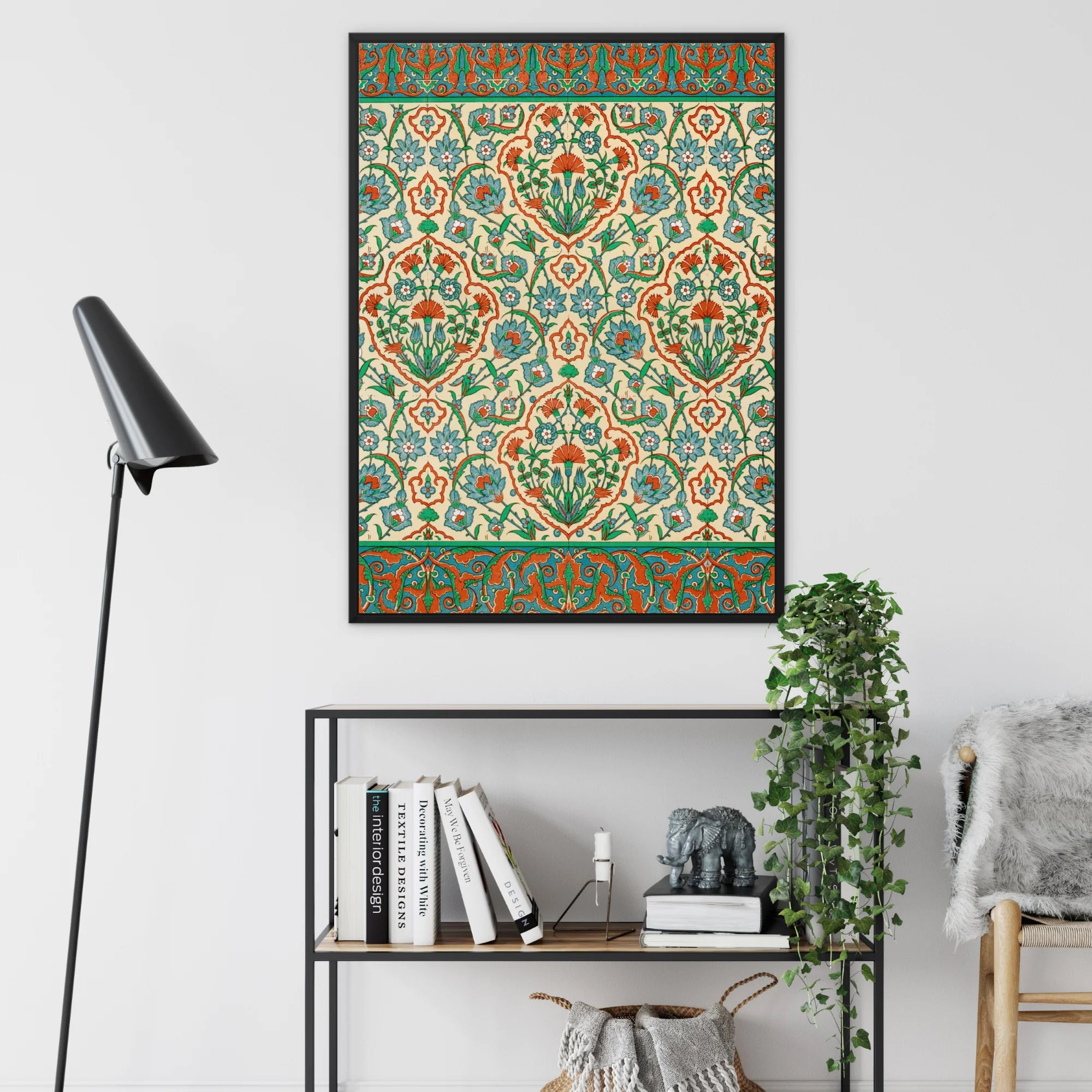 La Decoration Arabe 33 - Emile Prisse D’avennes Framed Canvas, Framed Decorative Print Ornate Green Orange White Islamic-style