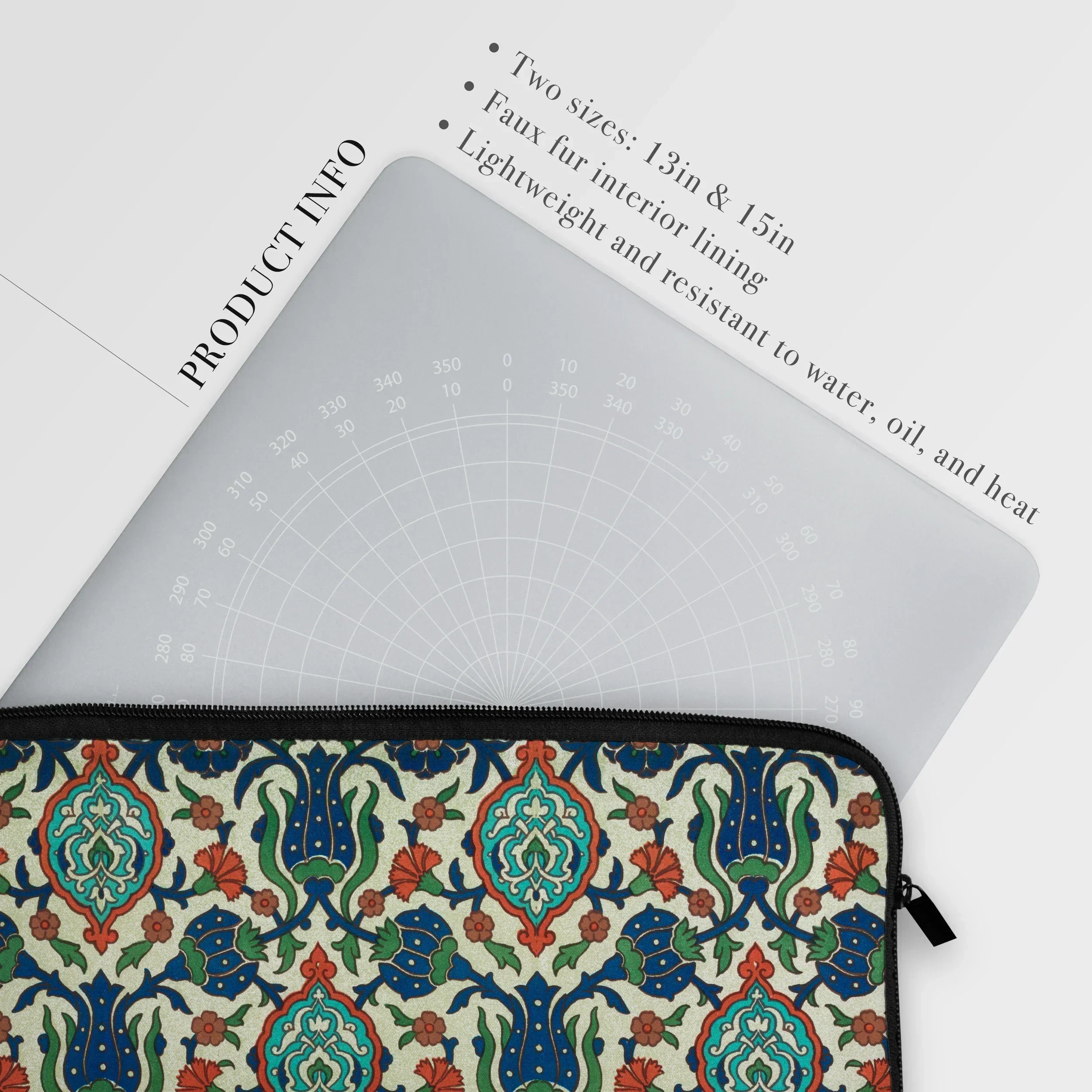La Decoration Arabe - Emile Prisse D’avennes Laptop Sleeve, Laptop Sleeve Colorful Floral Geometric Pattern Design