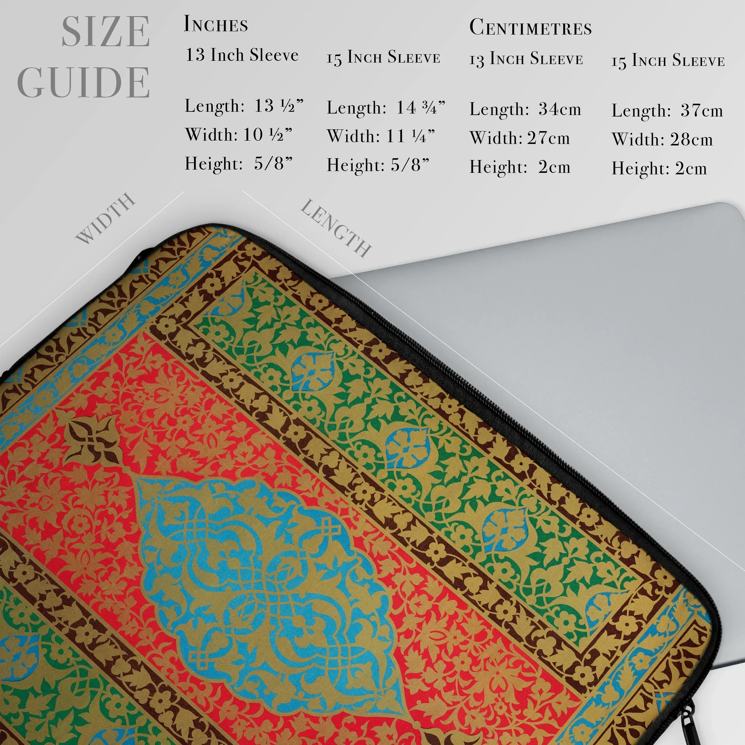 La Decoration Arabe - Emile Prisse D’avennes Laptop Sleeve, Colorful Patterned Laptop Sleeve Case Ornate Designs Red