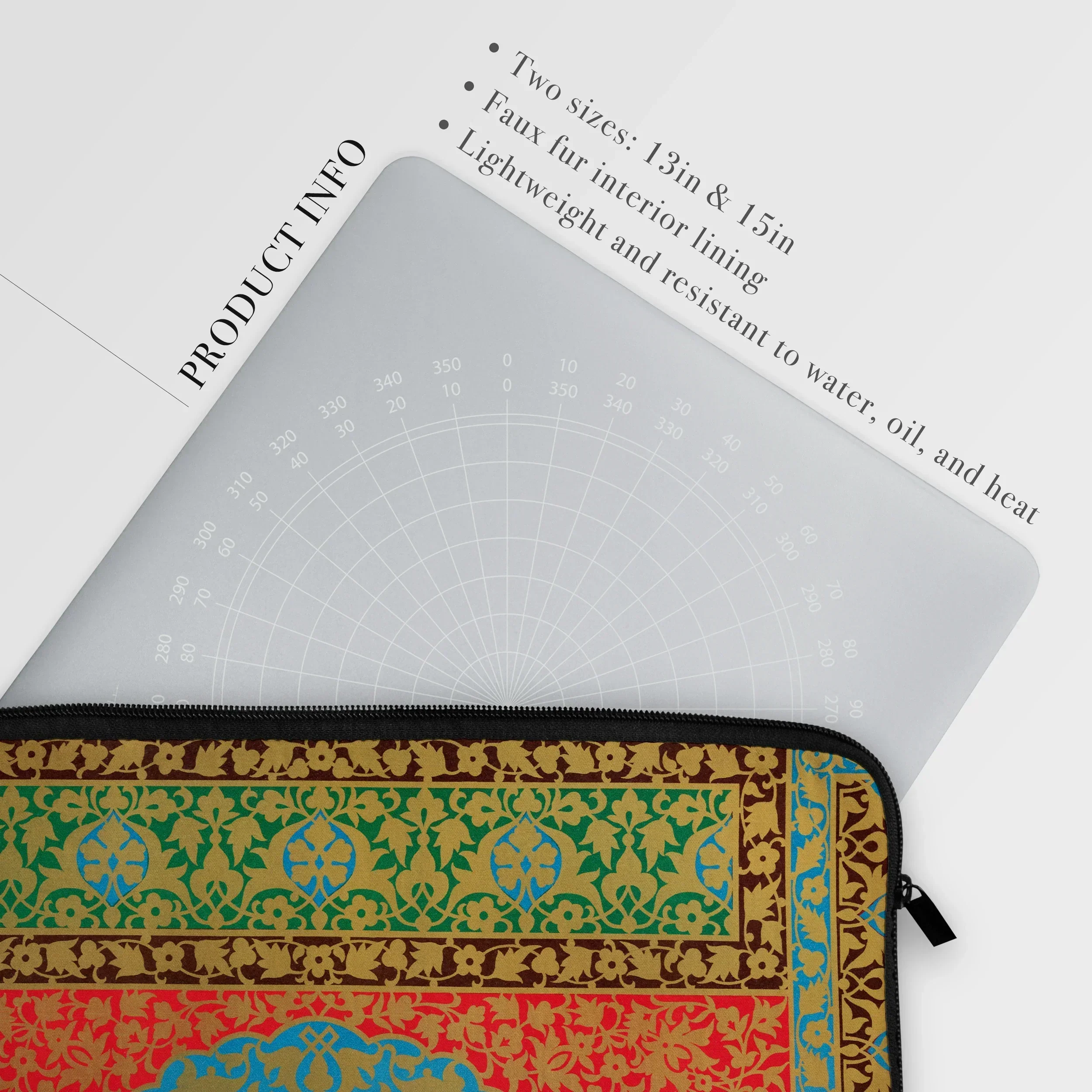 La Decoration Arabe - Emile Prisse D’avennes Laptop Sleeve, Decorative Laptop Sleeve Ornate Colorful Pattern Underneath Gray