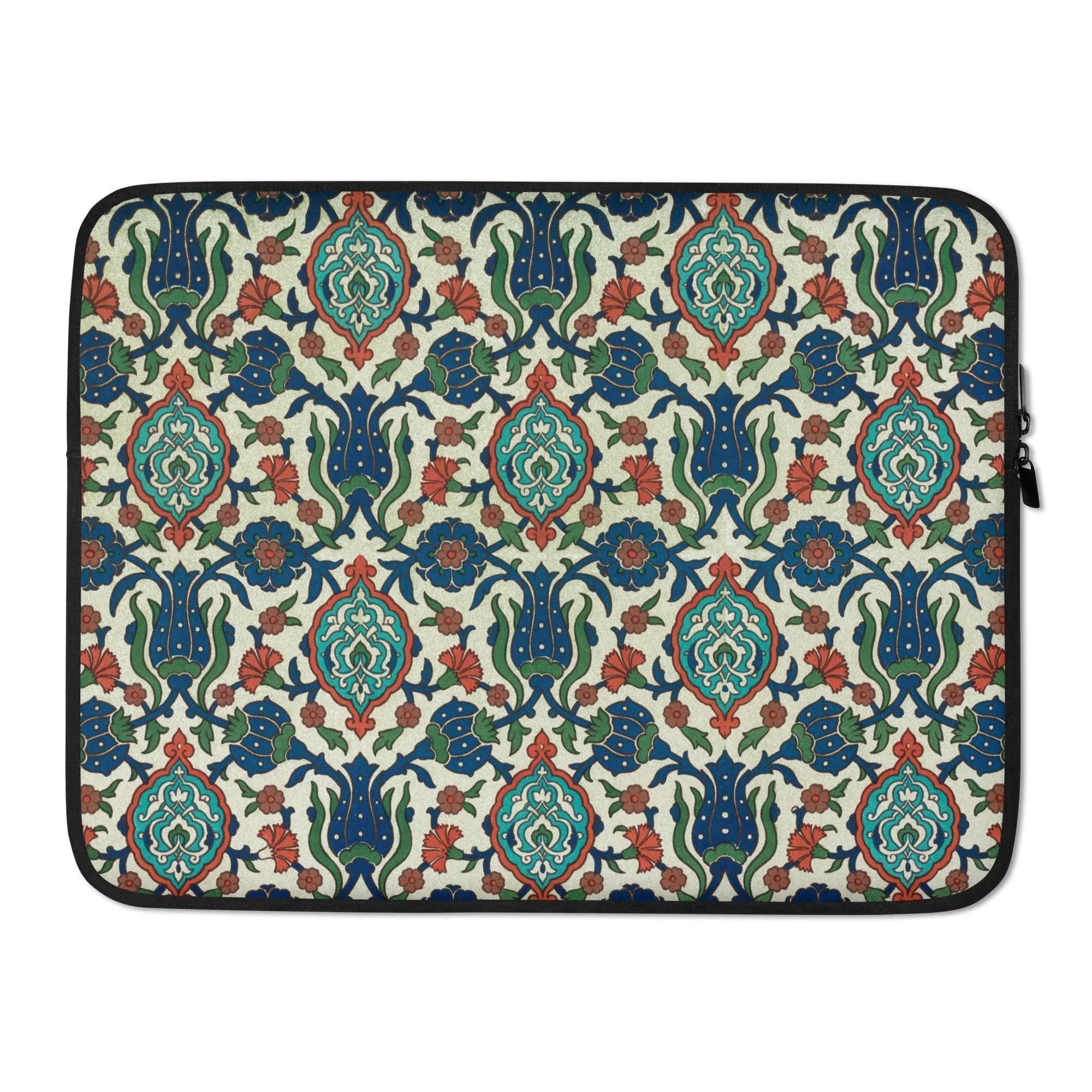 La Decoration Arabe - Emile Prisse D’avennes Laptop Sleeve, Laptop Sleeve Intricate Floral Geometric Pattern Blue Green