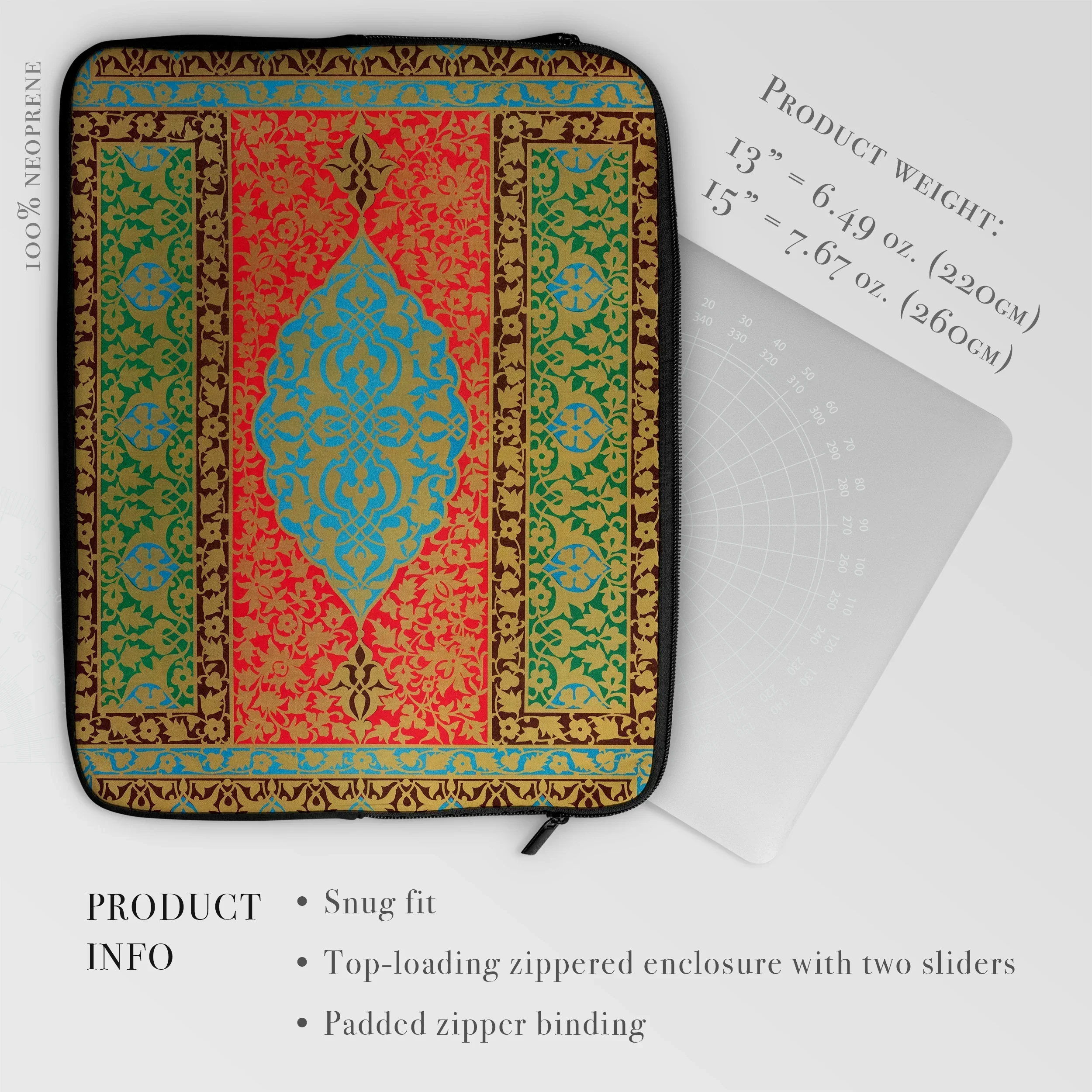 La Decoration Arabe - Emile Prisse D’avennes Laptop Sleeve, Ornate Tablet E-reader Case Colorful Middle Eastern-inspired Patterns