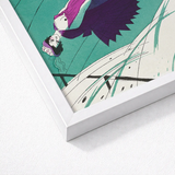 Framed Illustration Stylized Character Purple Hair Wings Teal Charles Martin’s ?La Morte D’amour’, Avant-garde Allure, Martin Art