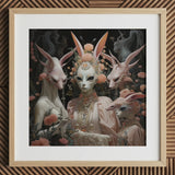 Ladies who Lunch - Alien Renaissance Art Print, 12x12’’ / 31x31cm / Natural Frame / 2’’ Matboard, Framed Print Ethereal Scene Alien-like