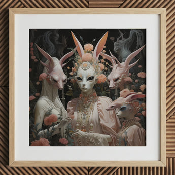 Ladies who Lunch - Alien Renaissance Art Print, 12x12’’ / 31x31cm / Natural Frame / 2’’ Matboard, Framed Print Ethereal Scene Alien-like