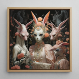 Ladies who Lunch - Alien Renaissance Art Print / Canvas Framed Artwork Four Ethereal Rabbit-faced Figures Adorned Delicate Fine Art Paper,