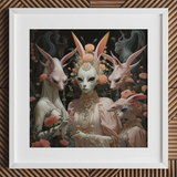 Ladies who Lunch - Alien Renaissance Art Print / Canvas Framed Digital Artwork Three Ethereal Pale Pink Rabbit-like Fine Art Paper, Print,