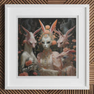 Ladies who Lunch Alien Renaissance Art Print, Surreal Framed Artwork Masked Figure Surrounded Rabbit Like Creatures