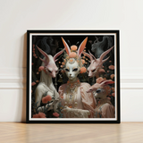 Framed Artwork Four Ethereal Pale-skinned Figures Long Ears Fine Art Paper, Print, Bold Statements