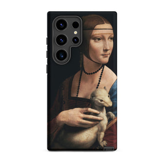 Lady with an Ermine - Leonardo Da Vinci Samsung Case, Galaxy S24 Ultra / Matte, Black Smartphone Case Classic Painting Woman White Stoat