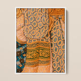 Lady in Waiting - Royal Siam Thai Mural Art Print / Canvas Vibrant Intricately Patterned Textile Bold Orange Teal Paisley Captivating,