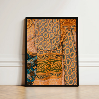 Lady in Waiting - Royal Siam Thai Mural Art Print / Canvas Framed Artwork Vibrant Patchwork Intricately Patterned Textiles Warm