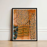 Lady in Waiting - Royal Siam Thai Mural Art Print / Canvas Framed Artwork Vibrant Patterned Textile Intricate Orange Green Captivating,