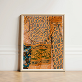 Lady in Waiting - Royal Siam Thai Mural Art Print / Canvas Framed Artwork Vibrant Collage Patterned Textiles Warm Earth Captivating, Gilded