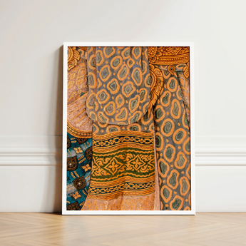 Lady in Waiting - Royal Siam Thai Mural Art Print / Canvas Framed Artwork Vibrant Patchwork-style Textile Intricate Paisley Geometric