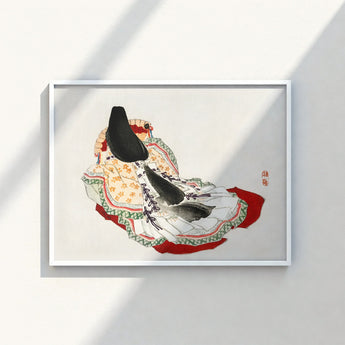 Framed Japanese Woodblock Print Traditional Kimono Intricate Floral Kōno Bairei’s Lady, Meiji-era Geisha, Enigmatic Splendor
