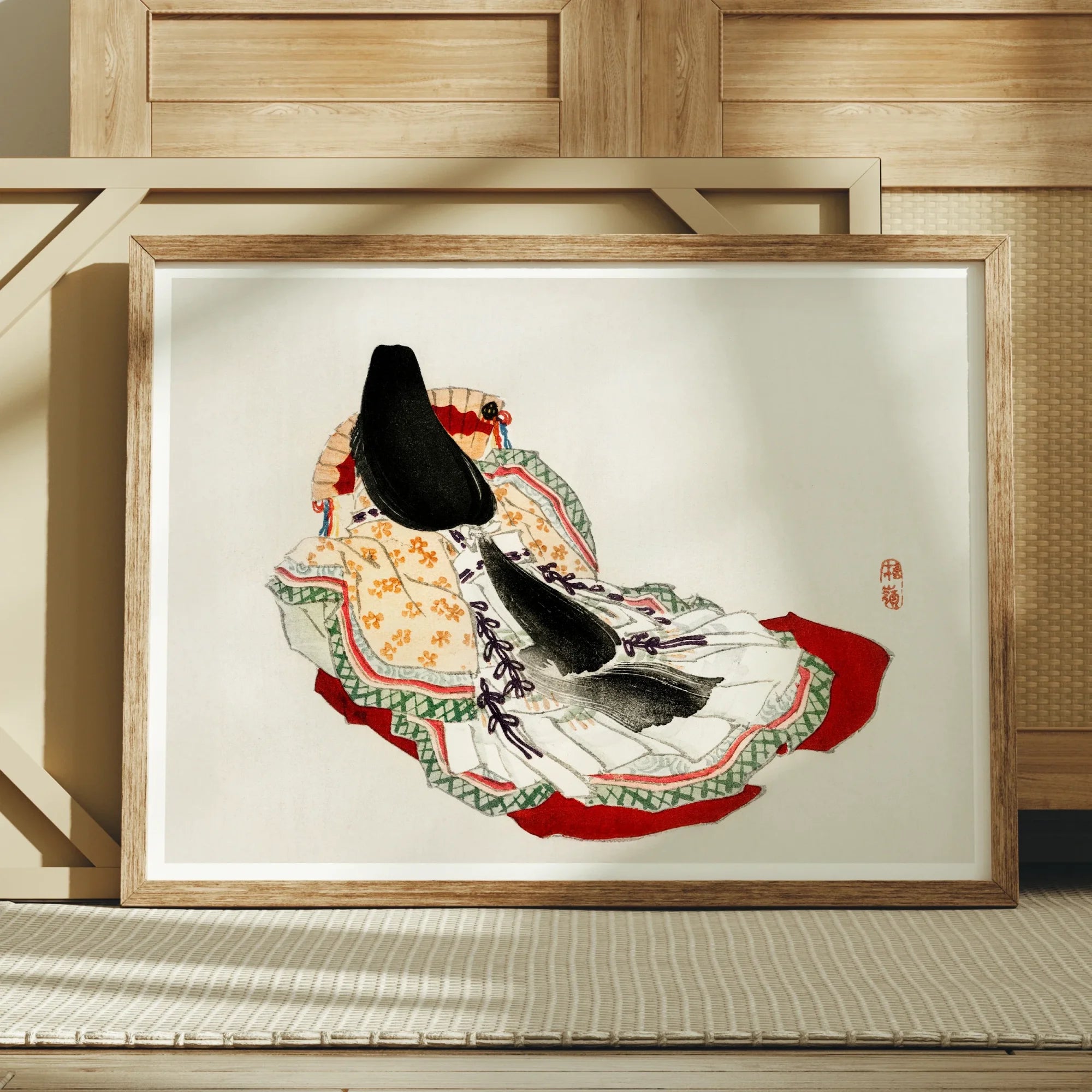 Lady in a Kimono - Kōno Bairei Meiji Geisha Art Print, Traditional Japanese Artwork Figure Elegant Robes Ornate Patterns