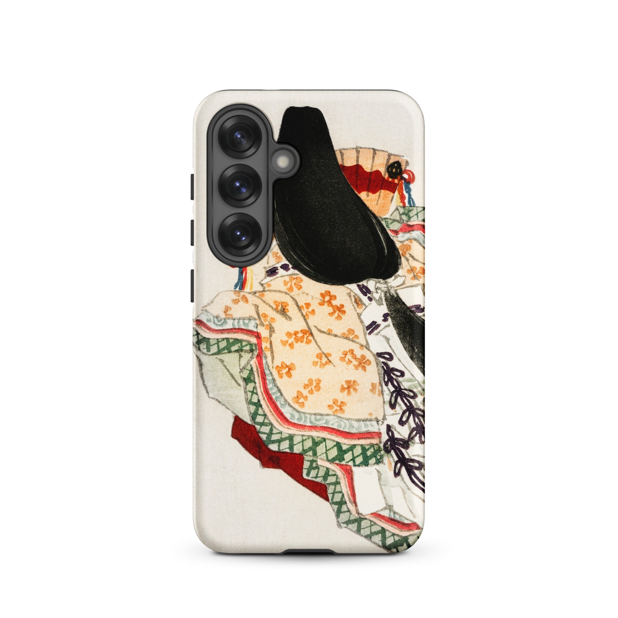 Lady in a Kimono Kōno Bairei Meiji Samsung Case, Galaxy S25 / Matte, White Phone Case Colorful Illustration Woman Traditional Attire