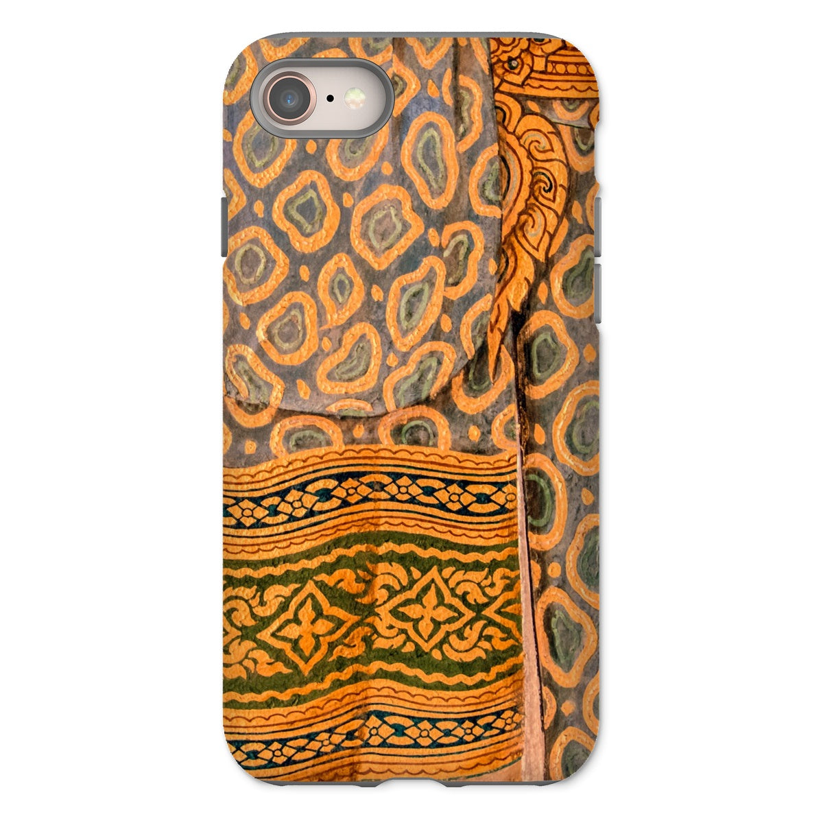 Lady in Waiting - Royal Siam Mural Iphone Case, 8 / Matte, Decorative Phone Case Intricate Orange Green Tribal Pattern