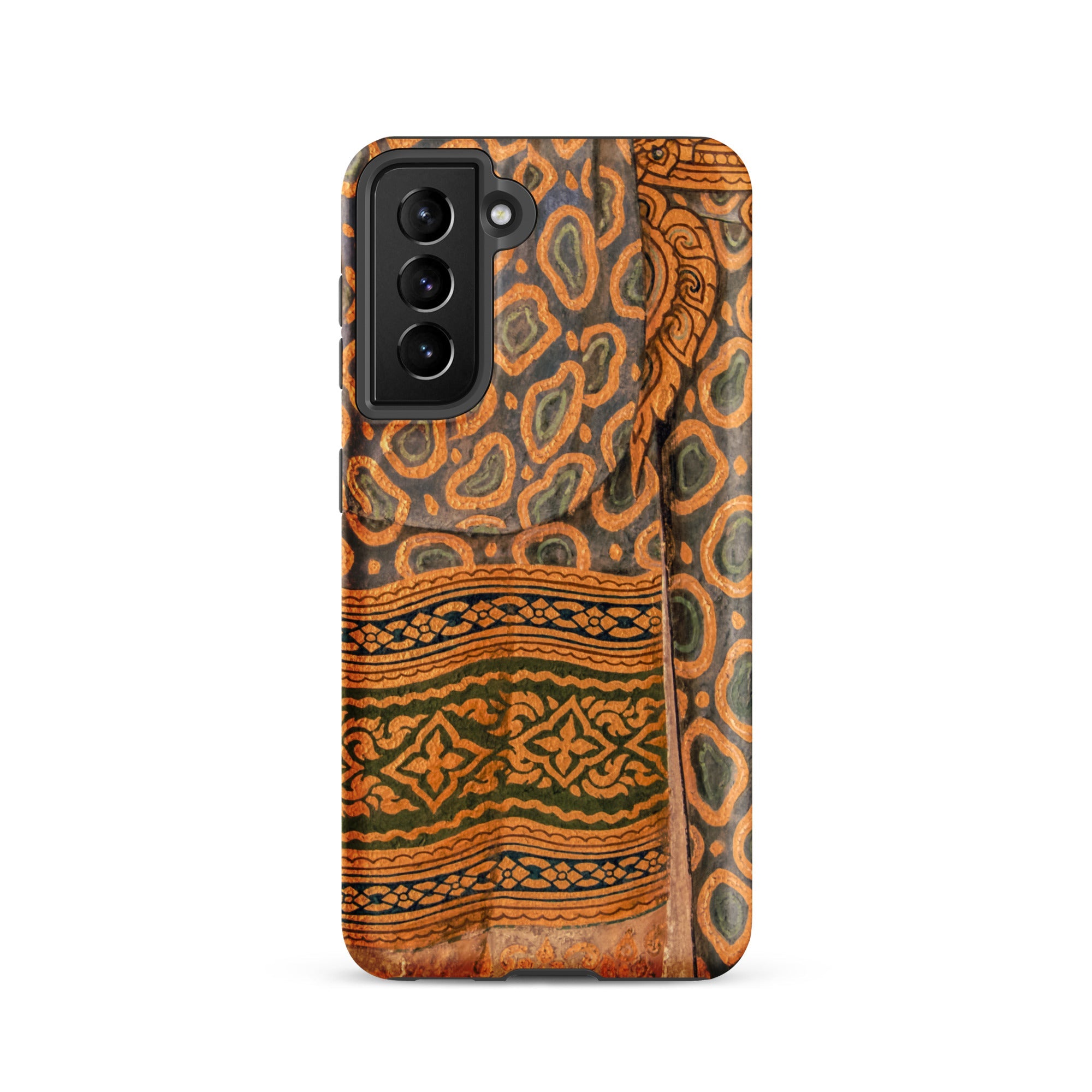 Lady in Waiting Royal Siam Mural Samsung Case, Glossy / Galaxy S21, Smartphone Case Dark Brown Orange Patterned Design