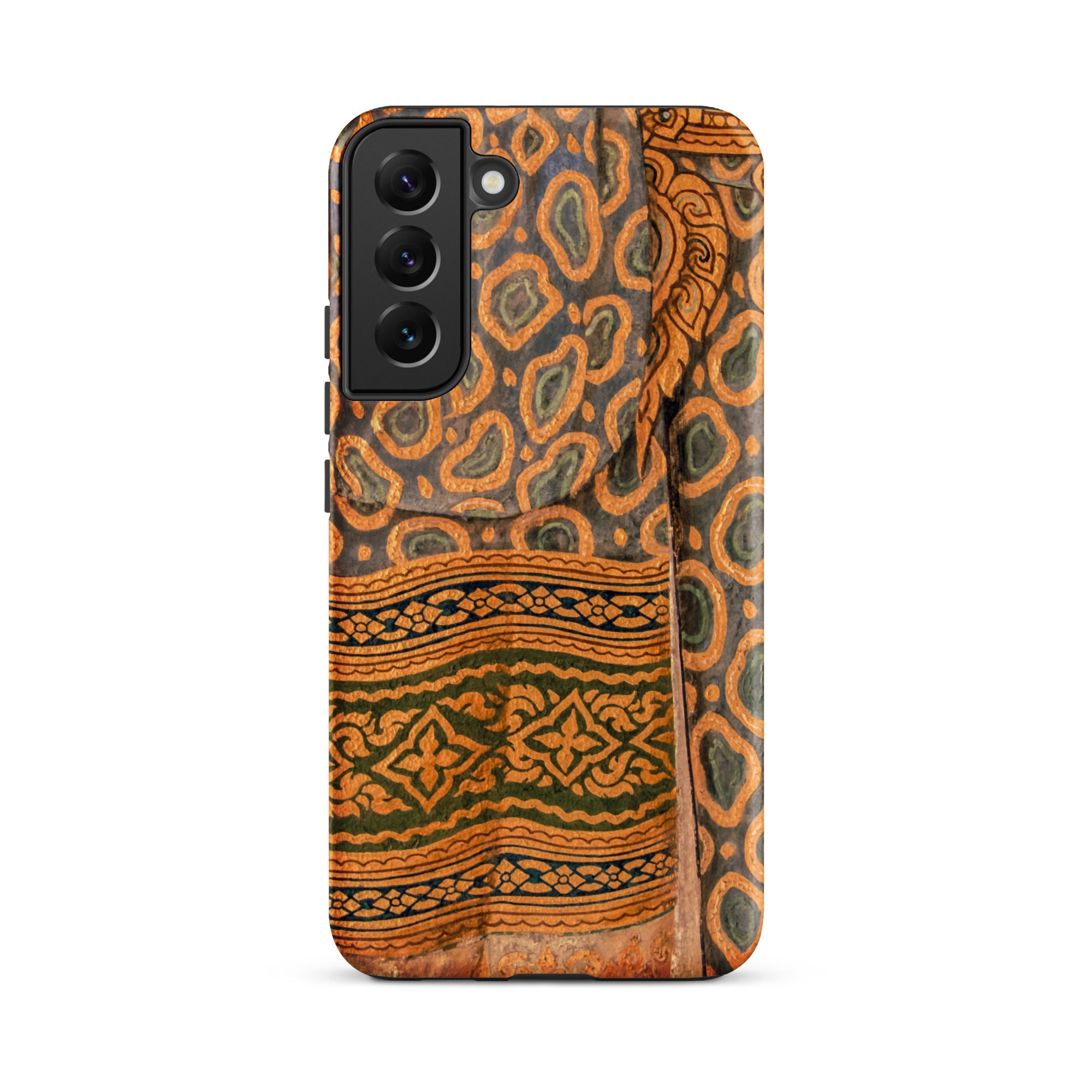 Lady in Waiting Royal Siam Mural Samsung Case, Glossy / Galaxy S22 Plus, Smartphone Case Dark Brown Orange Green Ornate Pattern