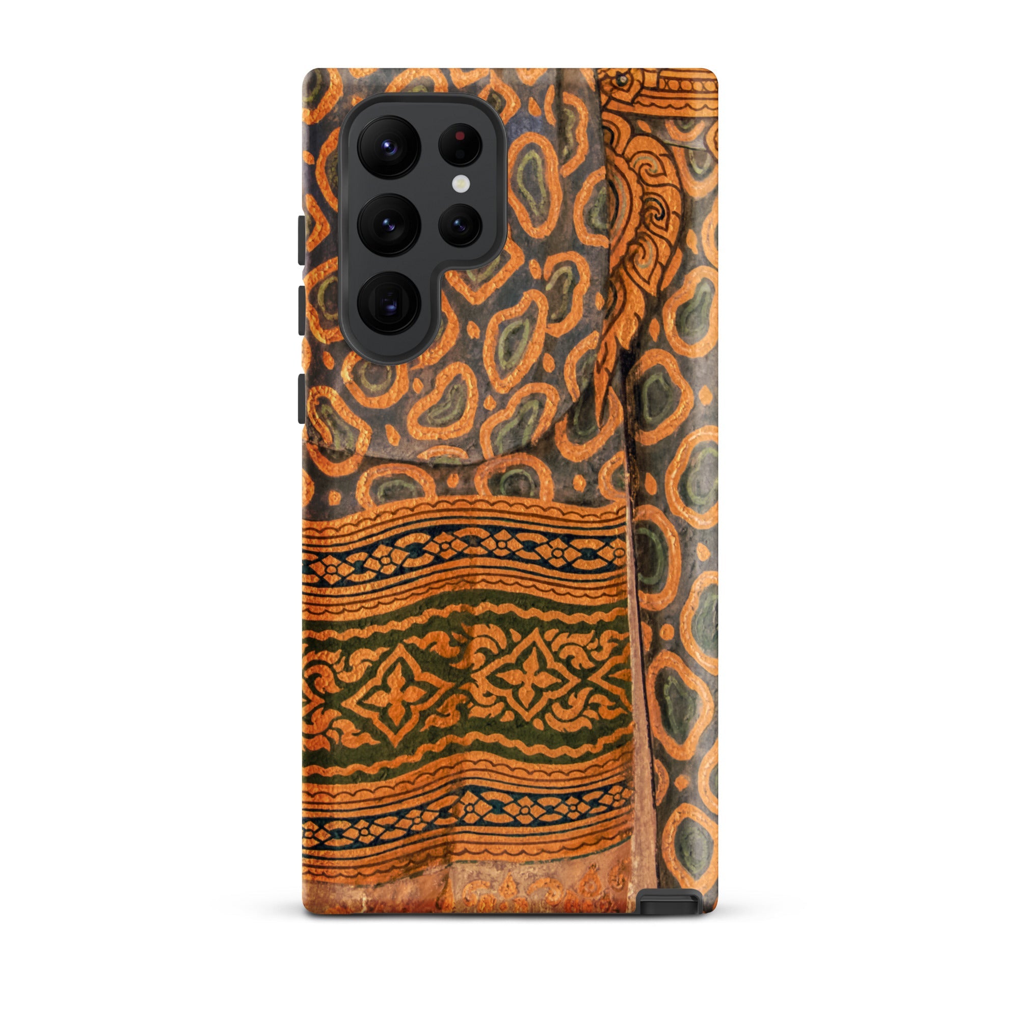 Lady in Waiting Royal Siam Mural Samsung Case, Glossy / Galaxy S22 Ultra, Samsung Galaxy S23 Ultra Phone Case Orange Black