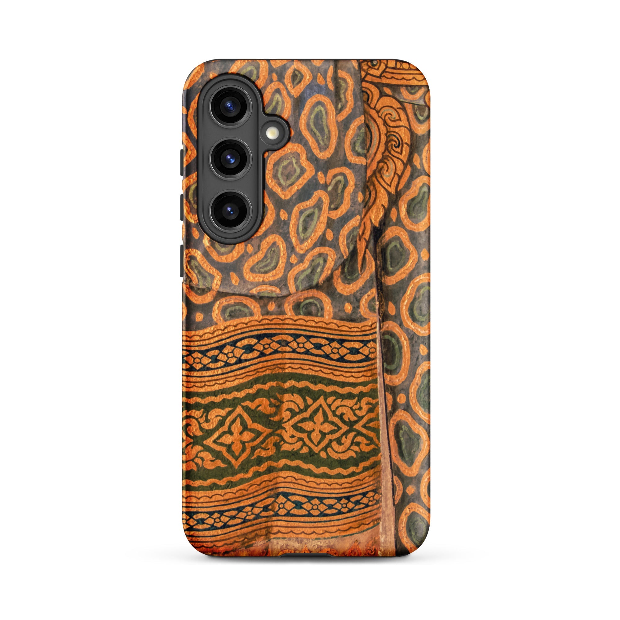 Lady in Waiting Royal Siam Mural Samsung Case, Glossy / Galaxy S24 Plus, Smartphone Case Rich Dark Orange Green Patterned Design