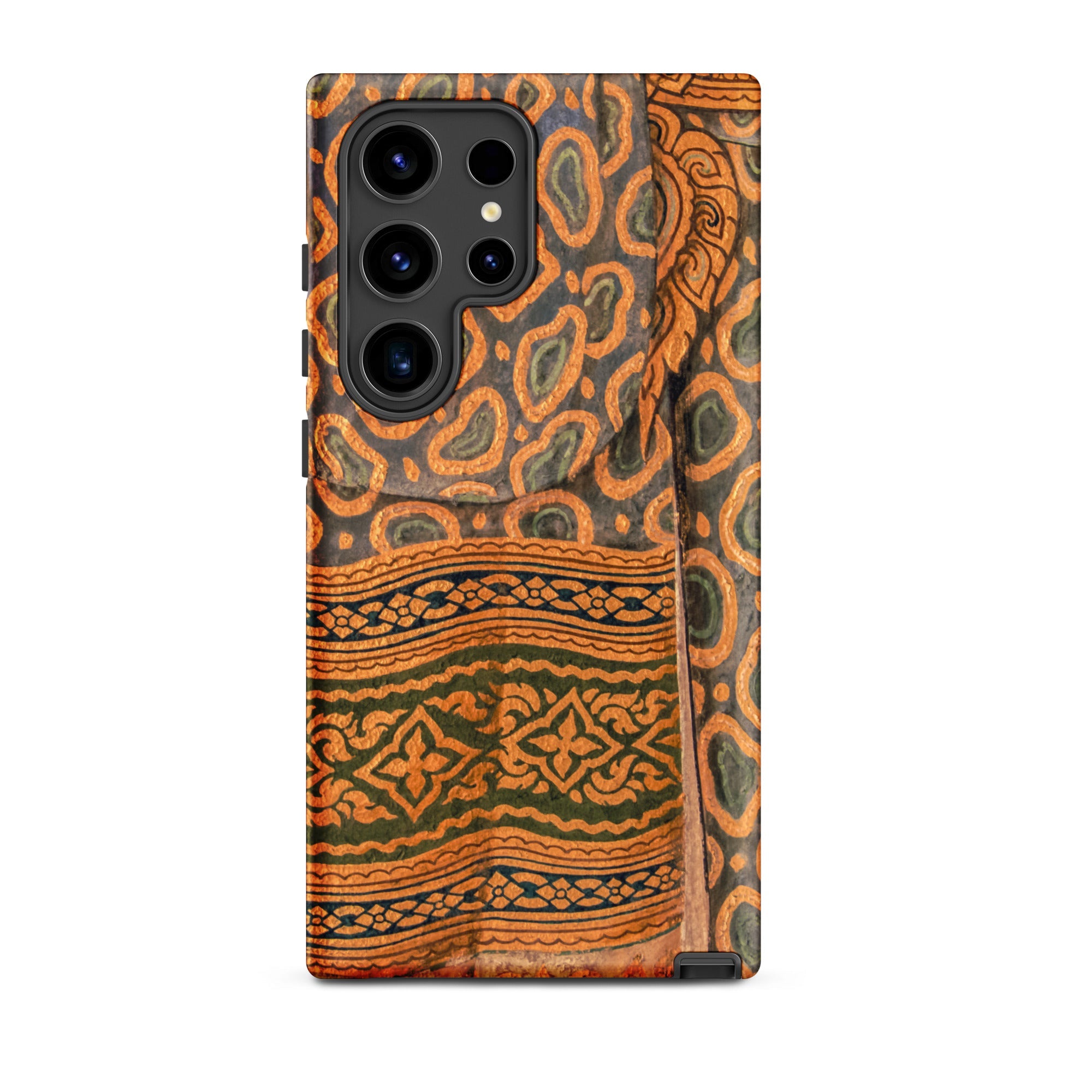 Lady in Waiting Royal Siam Mural Samsung Case, Glossy / Galaxy S24 Ultra, Smartphone Case Traditional Patterned Design Orange Brown Green