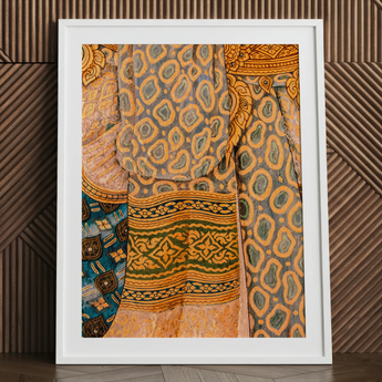 Framed Thai mural art print of draped fabric.