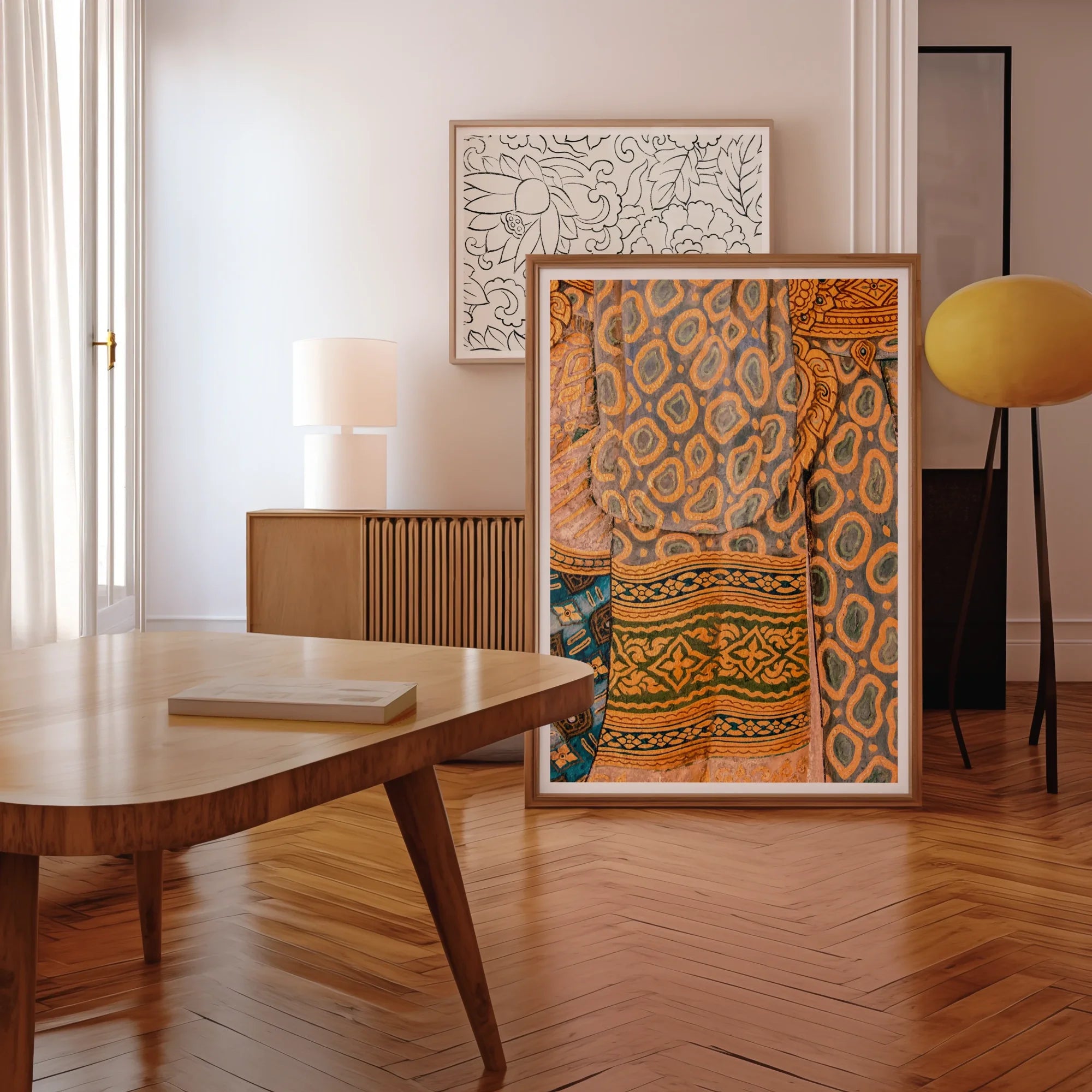 Lady in Waiting - Royal Siam Thai Mural Art Print, Framed Abstract Artwork Colorful Patterns Geometric Shapes