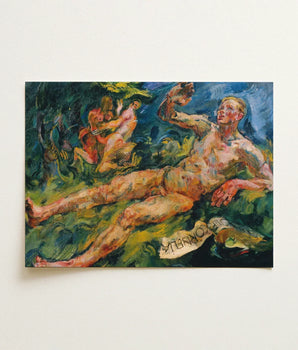 Vibrant Impressionist Painting Nude Figures Lush Green Landscape Anton Kolig’s ?Lament”, Tempest, Sun-soaked Hallucination