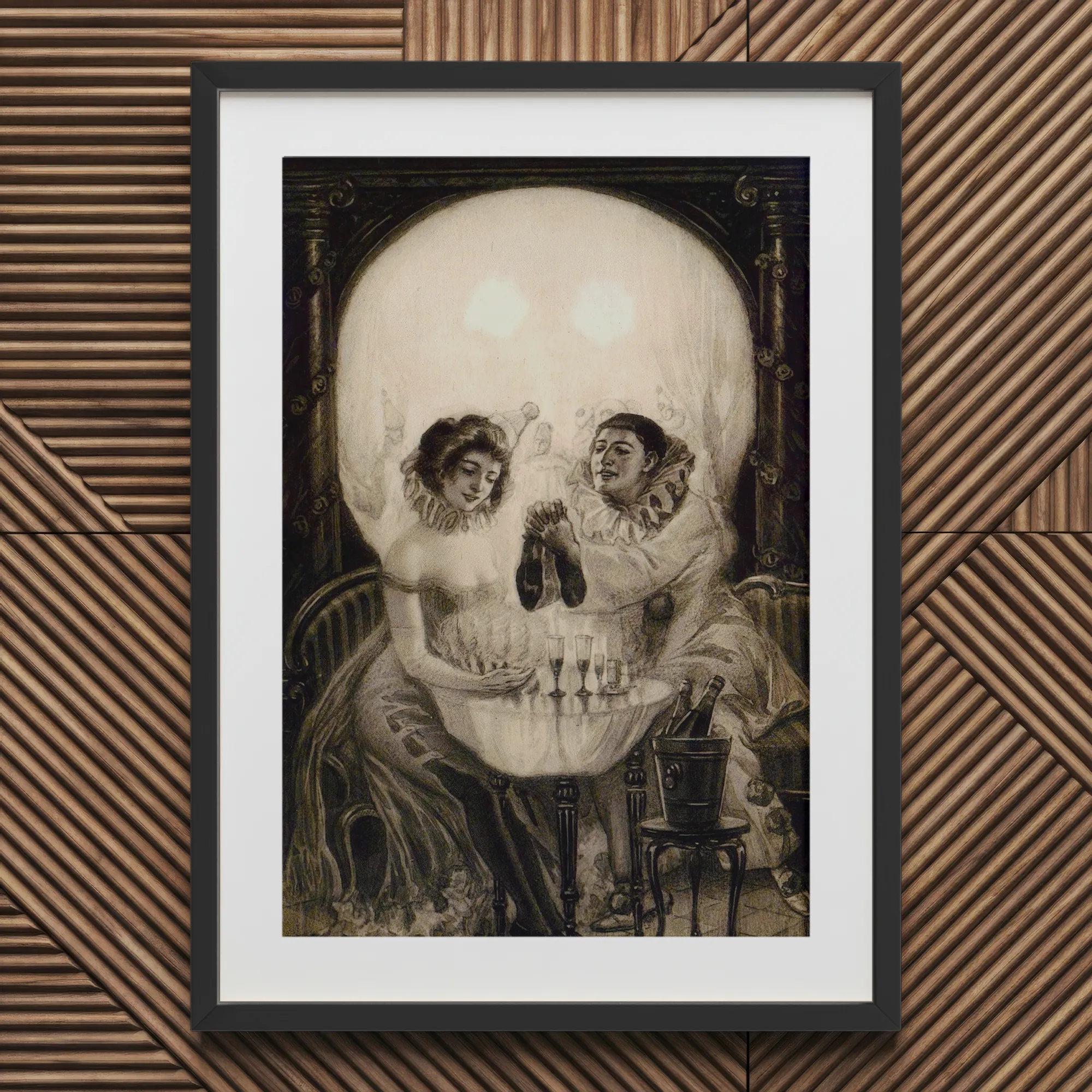 L’amour De Pierrot - Salvador Dali Art Print, 20x30’’ / 51x76cm / Black Frame / 2’’ Matboard, Framed Optical Illusion Artwork Two Women