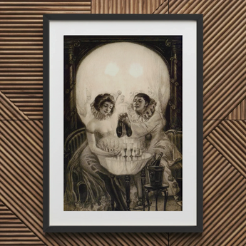 L’amour De Pierrot - Salvador Dali Art Print / Canvas Framed Optical Illusion Artwork Two Women Skull Porcelain Skin Grazing, Salvador Dali